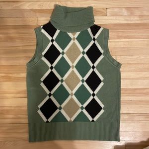 Vintage United Colors of Benetton Turtle Neck Argyle Sweater Vest